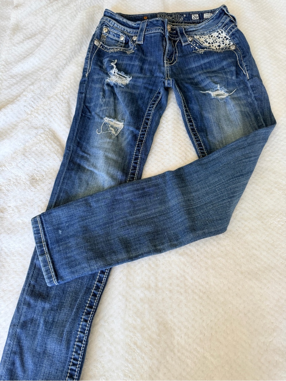 Miss Me Blue Distressed Skinny Jeans cropped